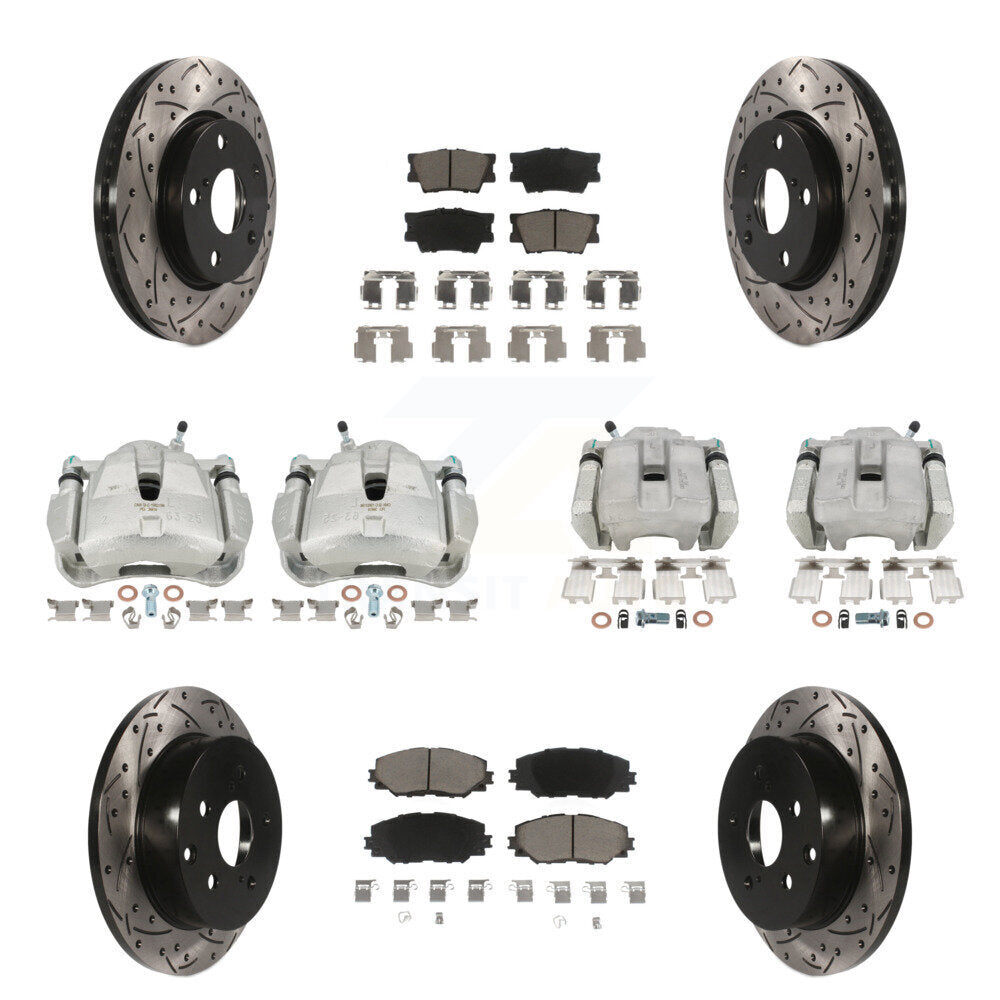 Front Rear Brake Coat Caliper Drill Slot Rotor Ceramic Pad Kit (10Pc) For Toyota RAV4 LE KCD-100335C