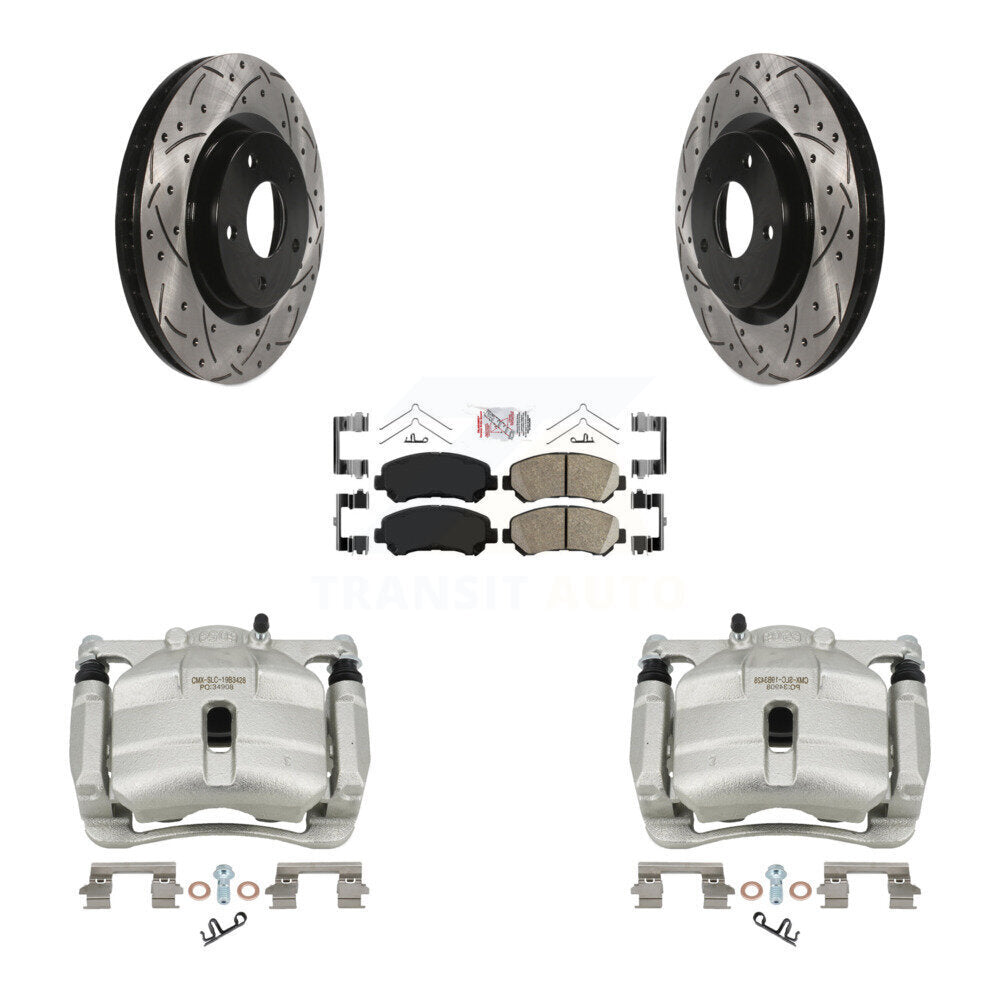 Front Disc Brake Coated Caliper Drill Slot Rotor Ceramic Pad Kit For Nissan Rogue Select KCD-100335N