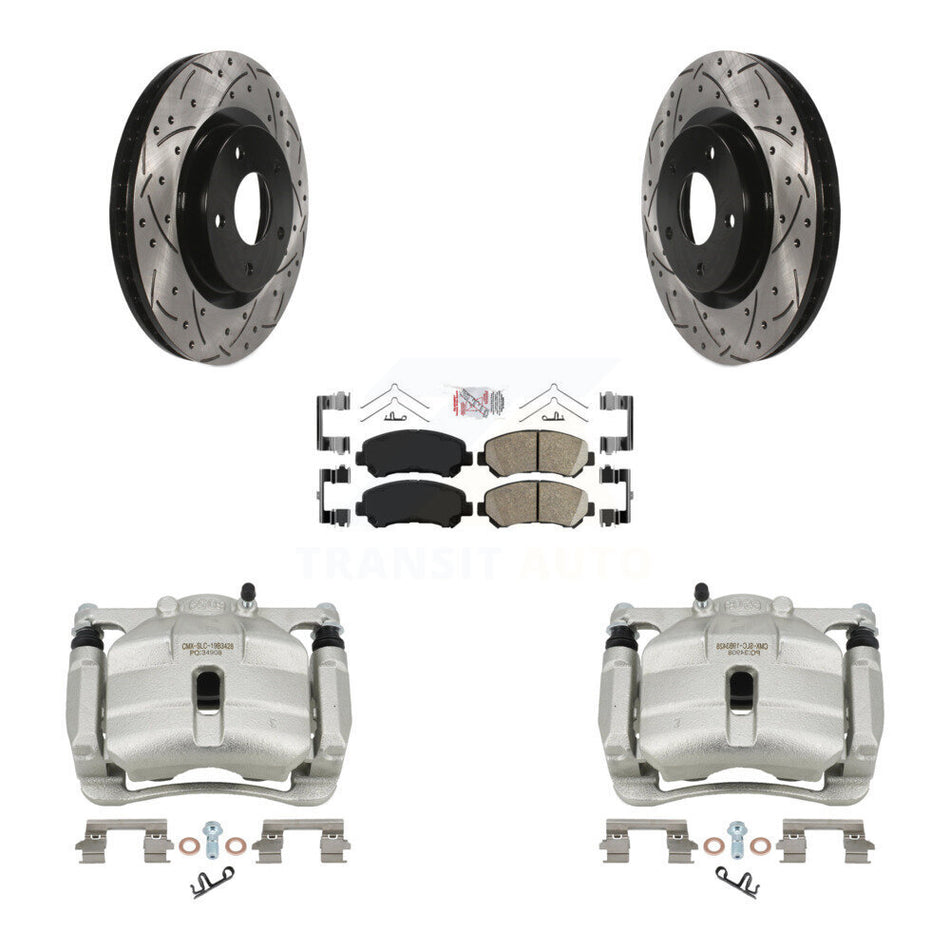 Front Disc Brake Coated Caliper Drill Slot Rotor Ceramic Pad Kit For Nissan Rogue Select KCD-100335N