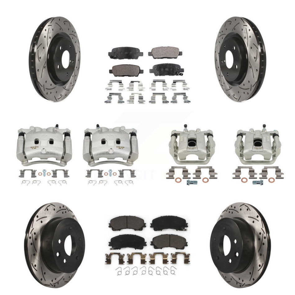 Front Rear Brake Coated Caliper Drill Slot Rotor Ceramic Pad Kit (10Pc) For Nissan Rogue KCD-100335T