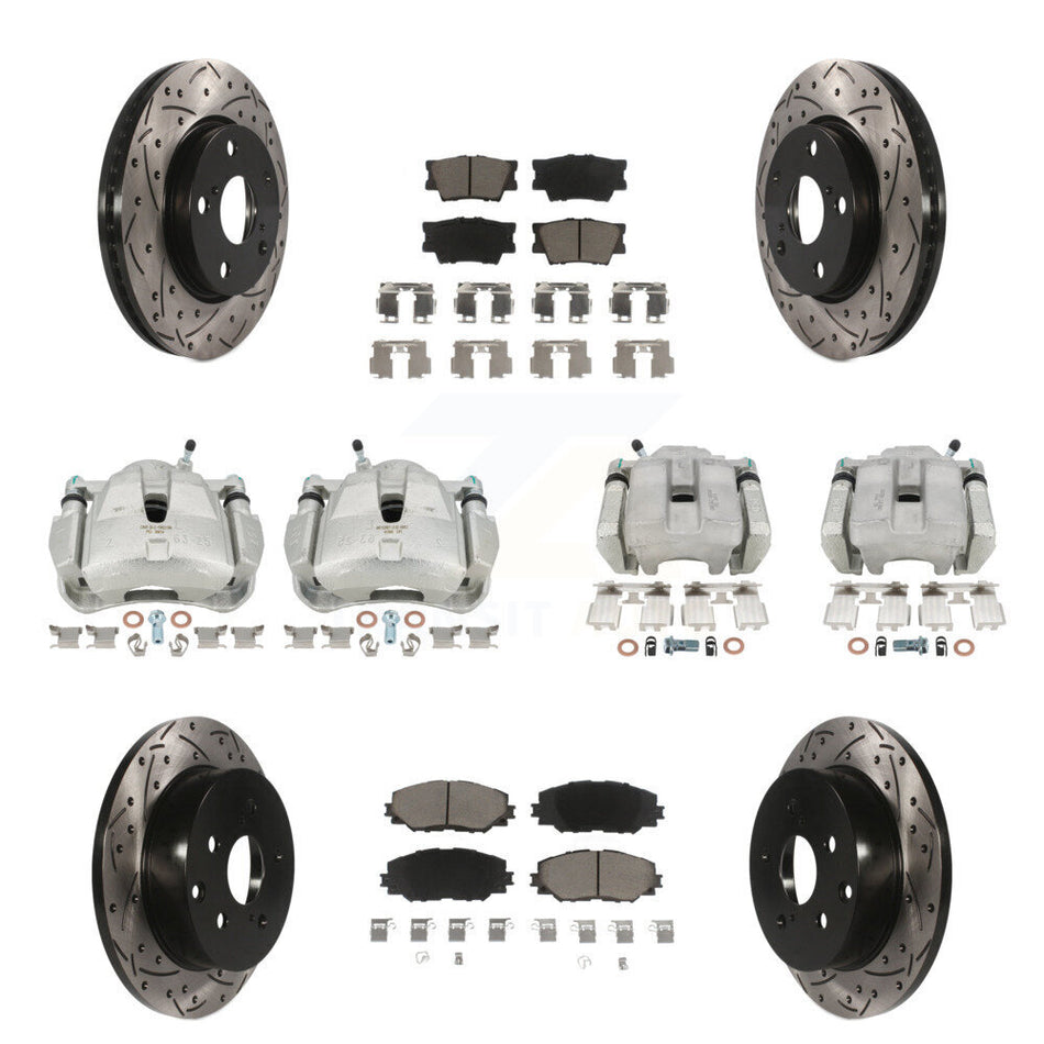 Front Rear Brake Coat Caliper Drill Slot Rotor Ceramic Pad Kit (10Pc) For Toyota RAV4 LE KCD-100336C