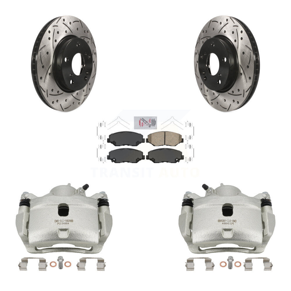 Front Disc Brake Coated Caliper Drilled Slotted Rotors & Ceramic Pad Kit For Honda Civic KCD-100336N