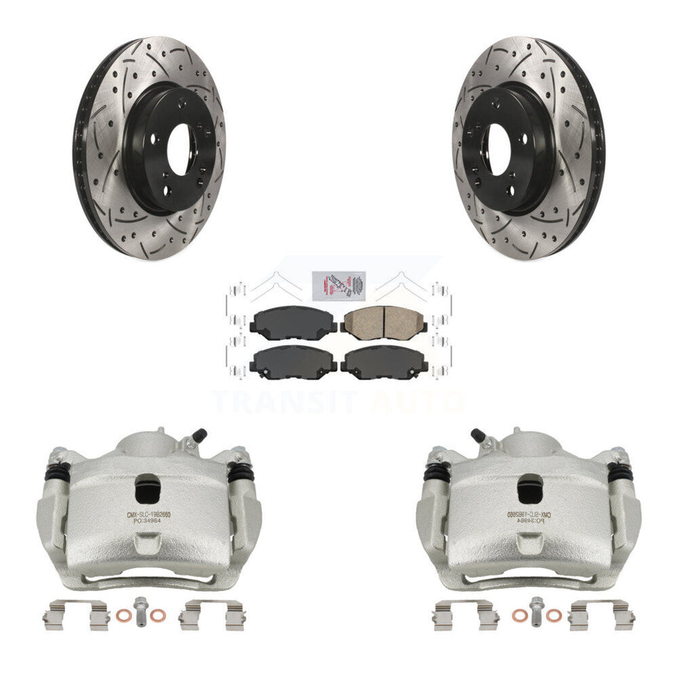 Front Disc Brake Coated Caliper Drilled Slotted Rotors & Ceramic Pad Kit For Honda Civic KCD-100336N