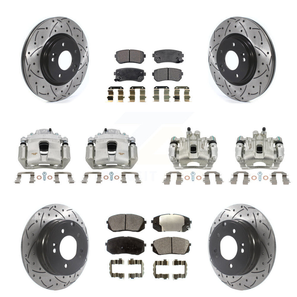 Front Rear Disc Brake Coated Caliper Drilled Slot Rotor Semi-Metallic Pad Kit (10Pc) For KCD-100336P