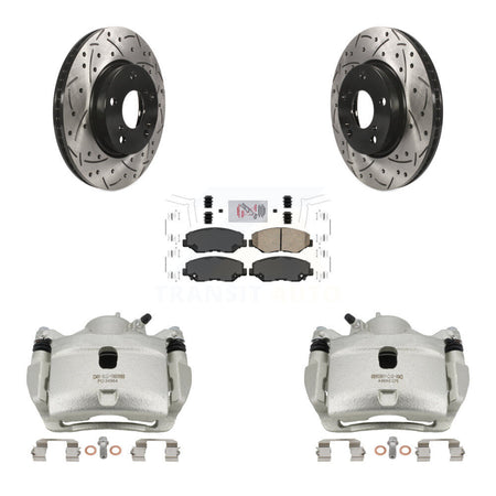 Front Disc Brake Coated Caliper Drilled Slotted Rotors & Ceramic Pad Kit For Honda Civic KCD-100337N