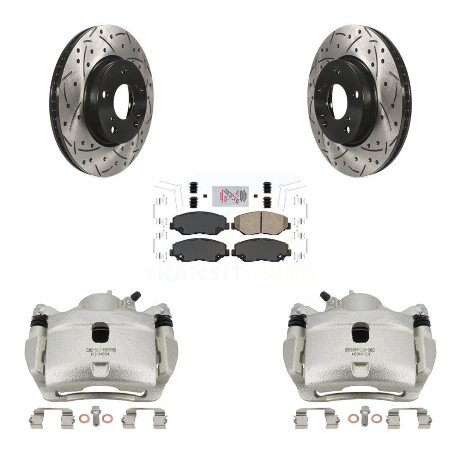 Front Disc Brake Coated Caliper Drilled Slotted Rotors & Ceramic Pad Kit For Honda Civic KCD-100337N
