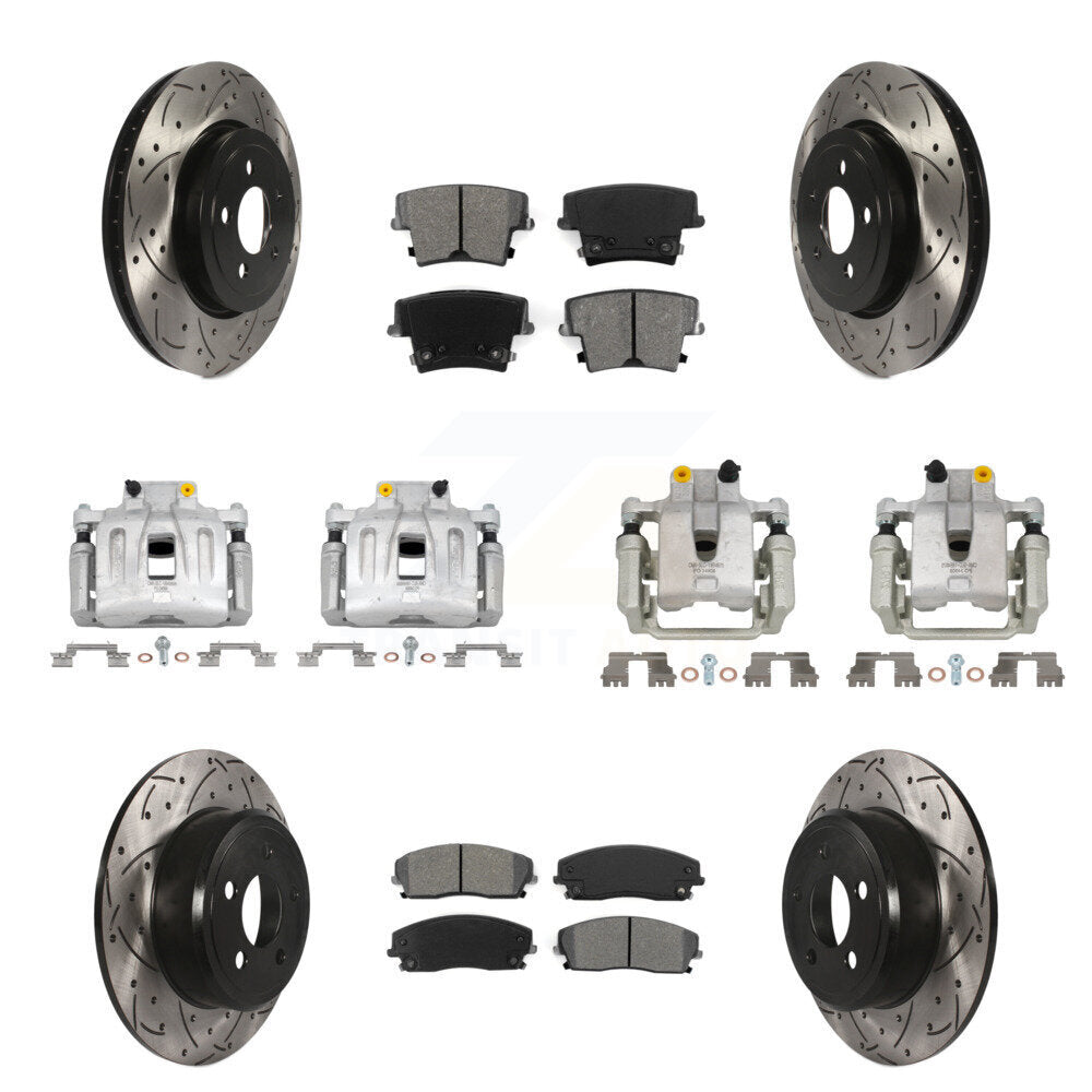 Front Rear Brake Caliper Drill Slot Rotor Semi-Metallic Pad Kit (10Pc) For Dodge Charger KCD-100337S