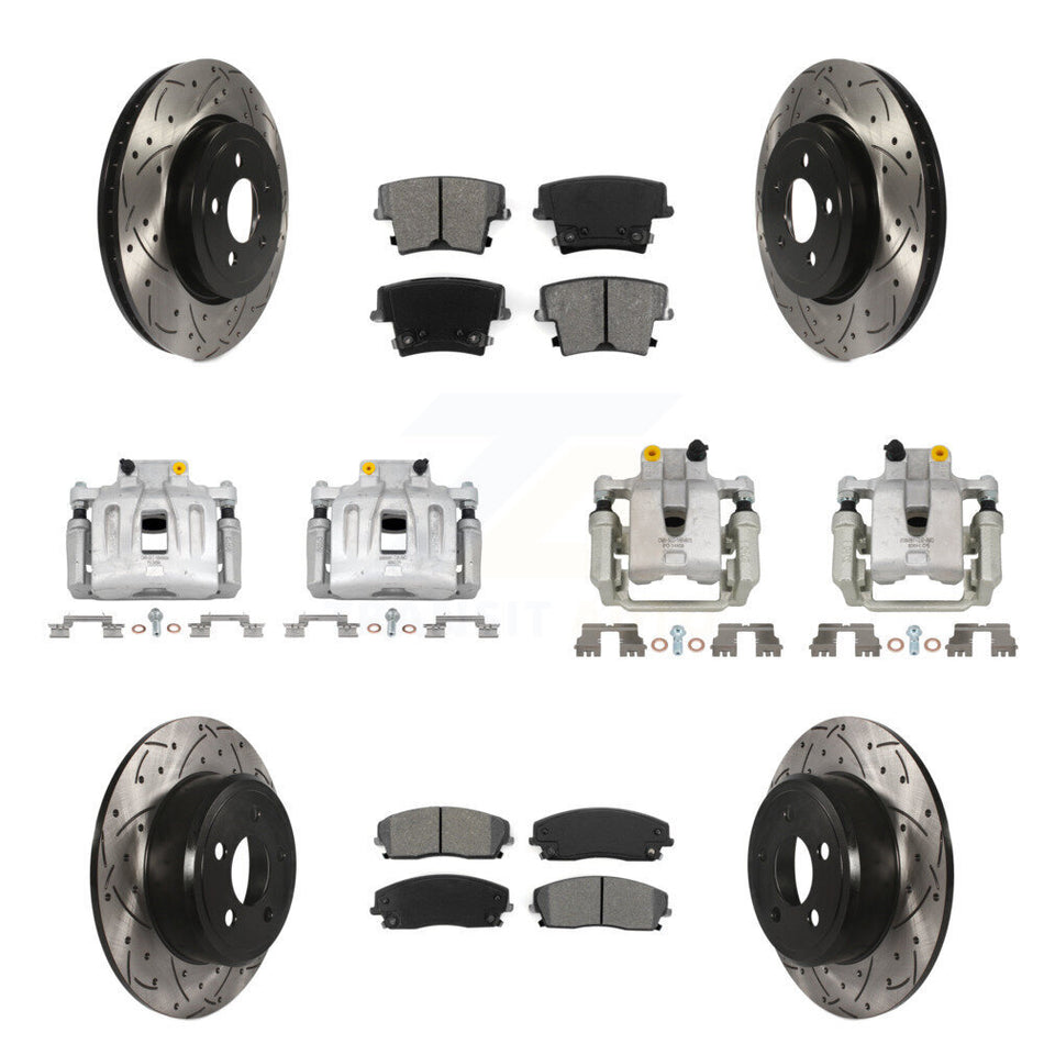 Front Rear Brake Caliper Drill Slot Rotor Semi-Metallic Pad Kit (10Pc) For Dodge Charger KCD-100337S