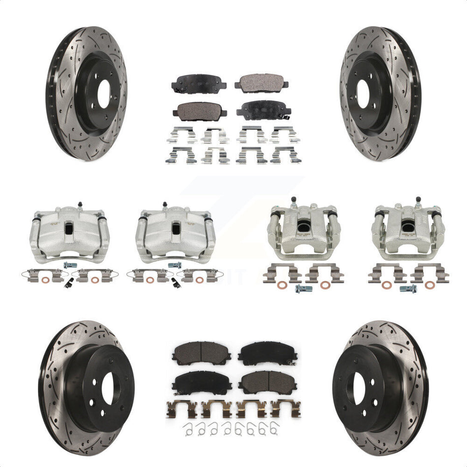 Front Rear Disc Brake Coated Caliper Drilled Slotted Rotors And Ceramic Pads Kit (10Pc) For 2014-2015 Nissan Rogue SL With 3rd Row Seating KCD-100337T by Transit Auto