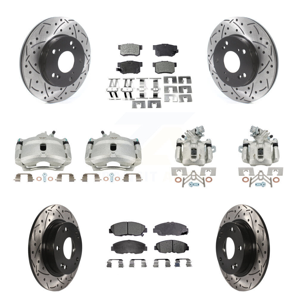 Front Rear Brake Caliper Drilled Slot Rotor Semi-Metallic Pad Kit (10Pc) For Honda Civic KCD-100338P