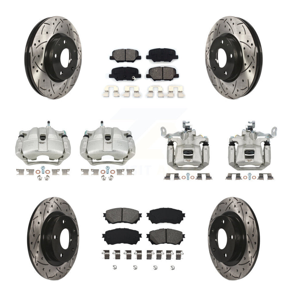 Front Rear Brake Coat Caliper Drill Slot Rotors Semi-Metallic Pad Kit (10Pc) For Mazda 6 KCD-100338S