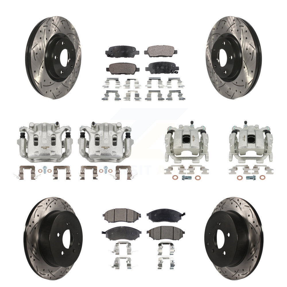 Front Rear Brake Coat Caliper Drill Slot Rotors Ceramic Pad Kit (10Pc) For INFINITI QX70 KCD-100338T