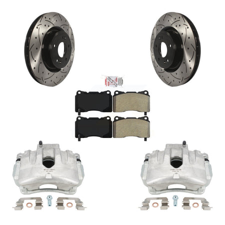 Front Disc Brake Coated Caliper Drilled Slotted Rotors And Semi-Metallic Pads Kit For Hyundai Genesis Coupe With Single Piston Calipers KCD-100339N by Transit Auto