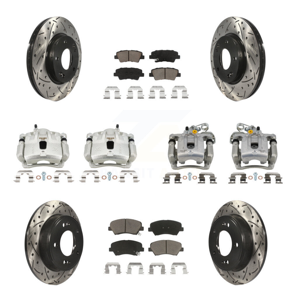 Front Rear Brake Caliper Drill Slotted Rotors Ceramic Pad Kit (10Pc) For Hyundai Elantra KCD-100340C