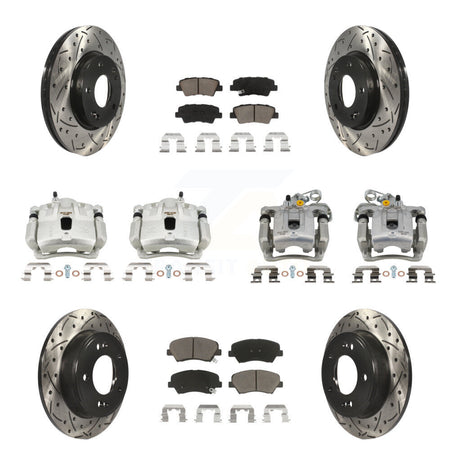Front Rear Brake Caliper Drill Slotted Rotors Ceramic Pad Kit (10Pc) For Hyundai Elantra KCD-100340C
