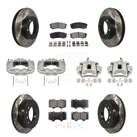 Front Rear Disc Brake Coated Caliper Drilled Slot Rotor Semi-Metallic Pad Kit (10Pc) For KCD-100340P