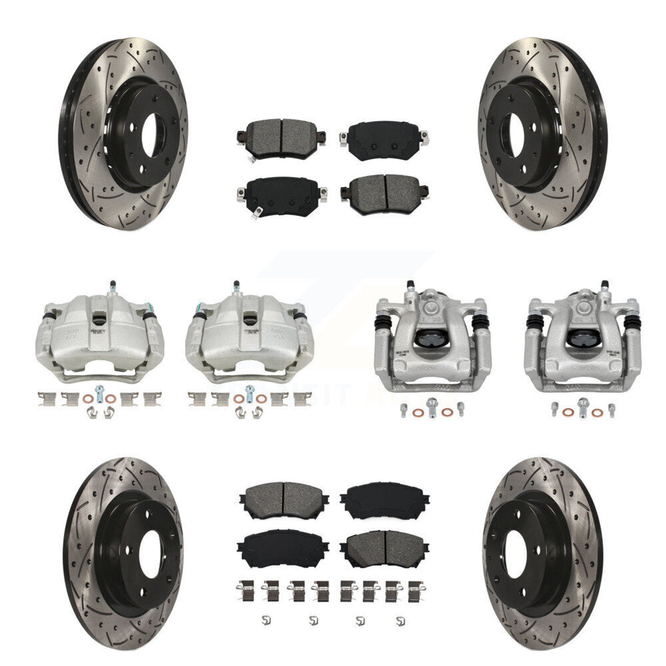 Front Rear Brake Coat Caliper Drill Slot Rotors Semi-Metallic Pad Kit (10Pc) For Mazda 6 KCD-100340S