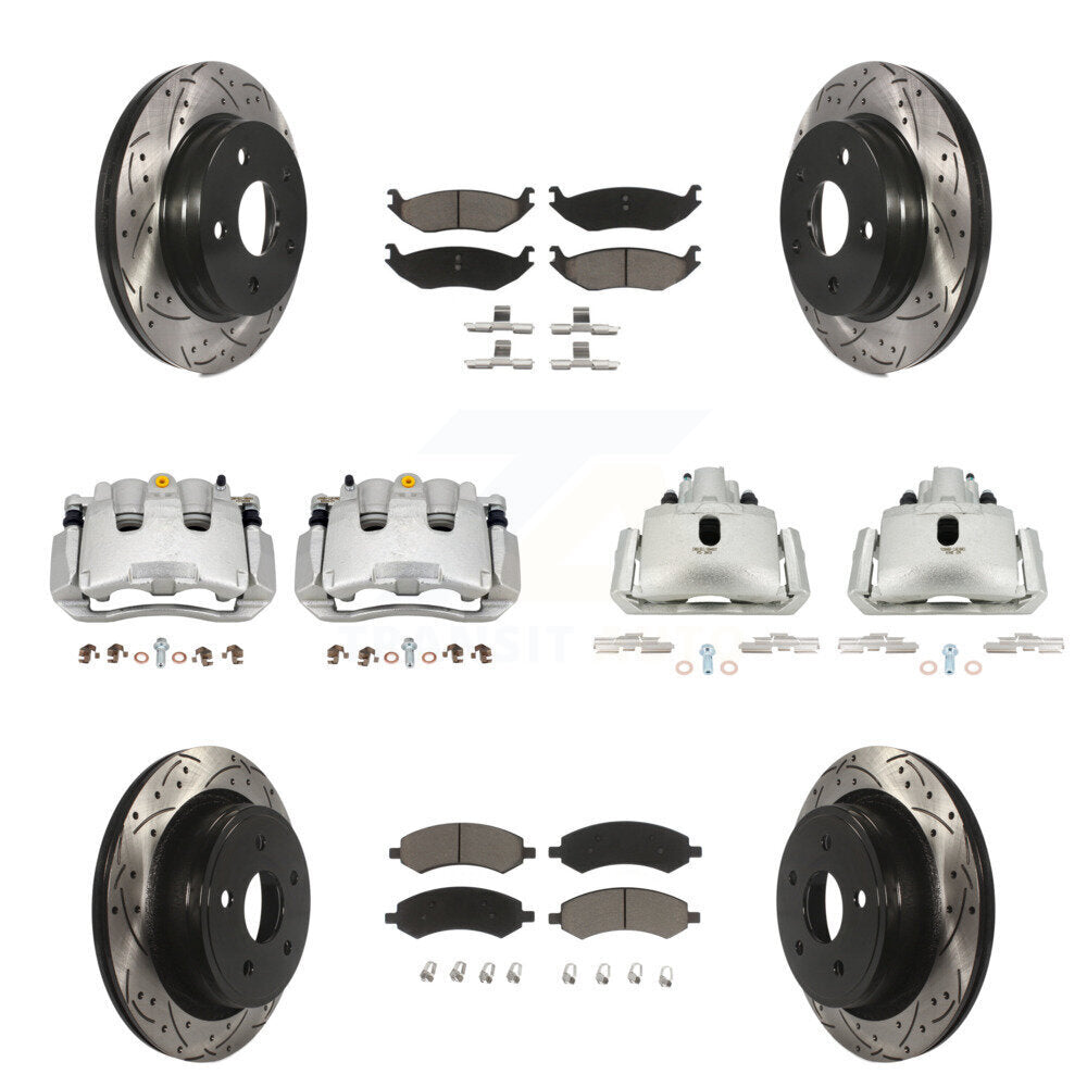 Front Rear Brake Coat Caliper Drill Slot Rotor Ceramic Pad Kit (10Pc) For Chrysler Aspen KCD-100341C