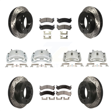 Front Rear Disc Brake Coated Caliper Drilled Slotted Rotor And Semi-Metallic Pad Kit (10Pc) For Chevrolet Silverado 2500 HD GMC Sierra 3500 Classic Suburban Yukon XL Avalanche KCD-100341P by Transit Auto