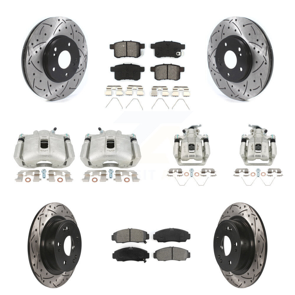 Front Rear Brake Caliper Drill Slot Rotors Semi-Metallic Pad Kit (10Pc) For Honda Accord KCD-100343S