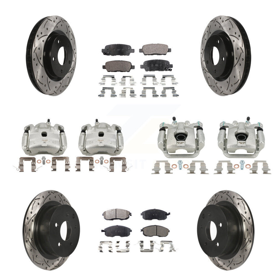 Front Rear Brake Coat Caliper Drill Slot Rotors Ceramic Pad Kit (10Pc) For Nissan Sentra KCD-100343T