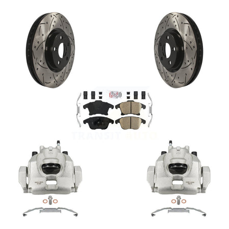 Front Brake Caliper Drill Slotted Rotor Ceramic Pad Kit For Ford Police Responder Hybrid KCD-100344N