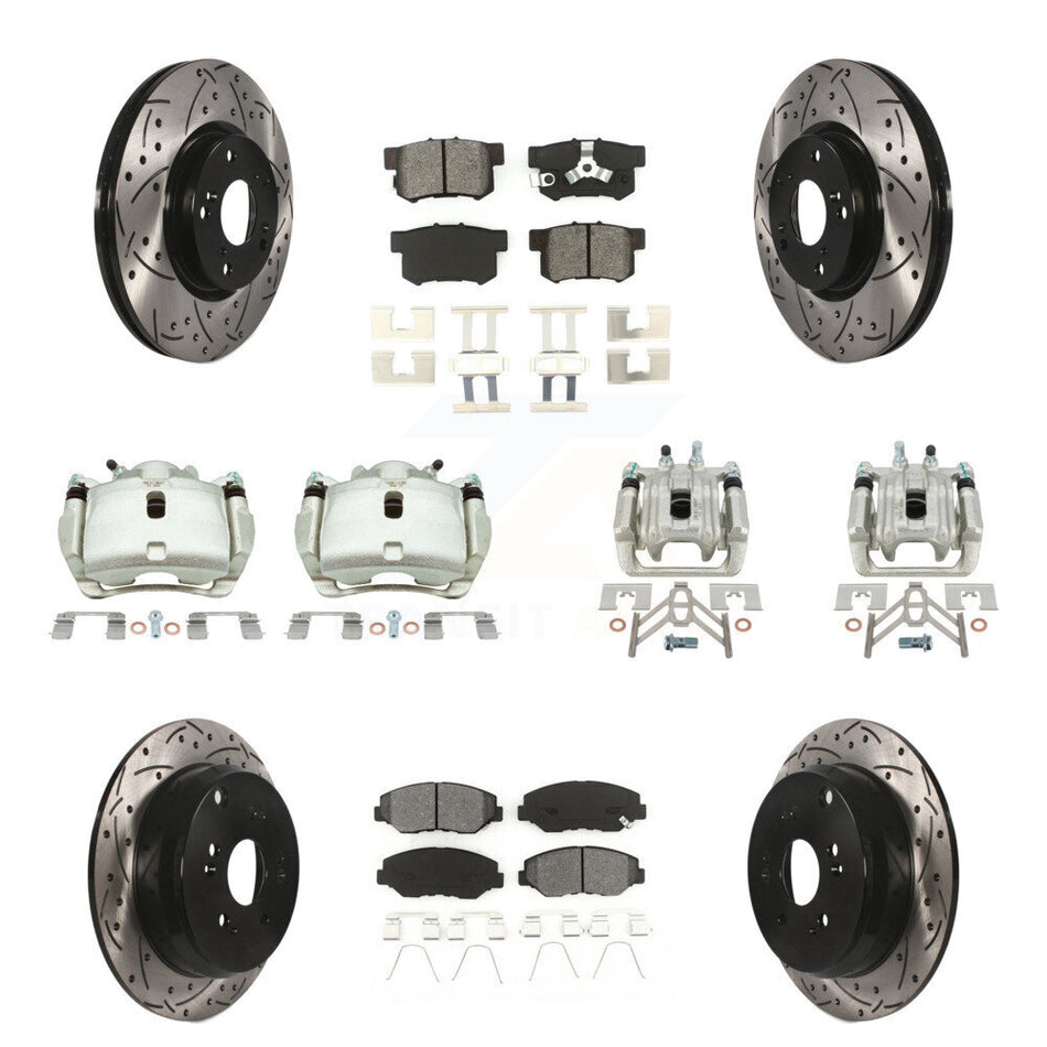 Front Rear Brake Caliper Drill Slotted Rotor Semi-Metallic Pad Kit (10Pc) For Honda CR-V KCD-100344S