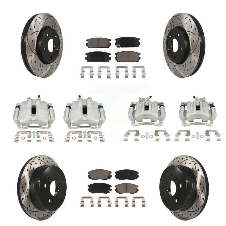 Front Rear Brake Caliper Drilled Slot Rotor Ceramic Pad Kit (10Pc) For Chevrolet Equinox KCD-100345C