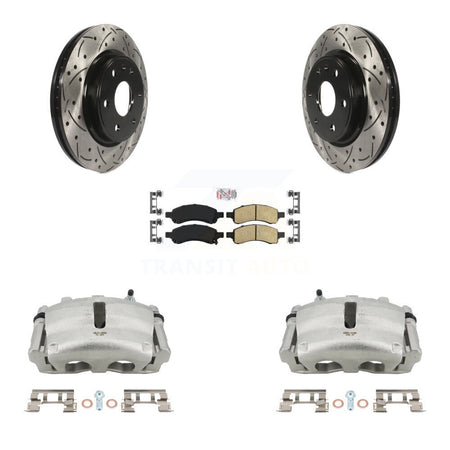 Front Brake Caliper Drill Slot Rotor Ceramic Pad Kit For GMC Acadia Buick Enclave Saturn KCD-100345N