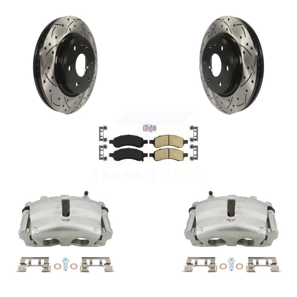Front Brake Caliper Drill Slot Rotor Ceramic Pad Kit For GMC Acadia Buick Enclave Saturn KCD-100345N