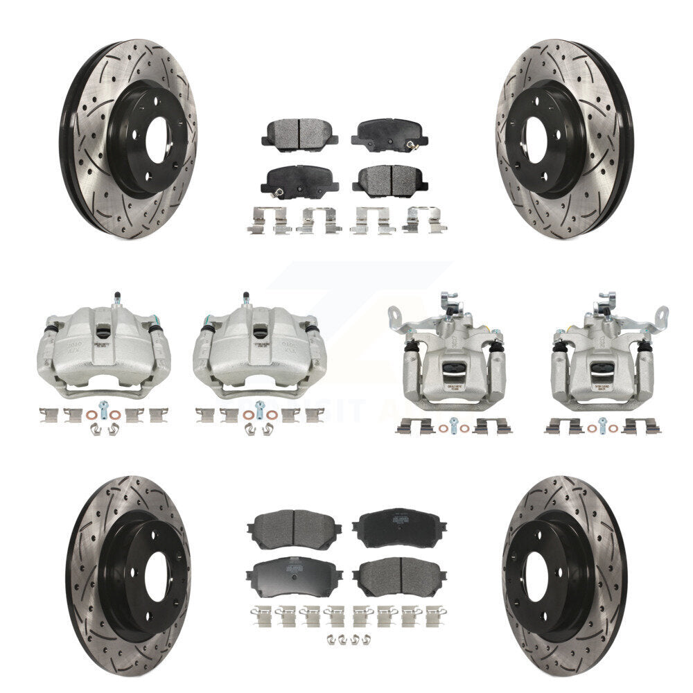 Front Rear Brake Coat Caliper Drill Slot Rotors Semi-Metallic Pad Kit (10Pc) For Mazda 6 KCD-100345P