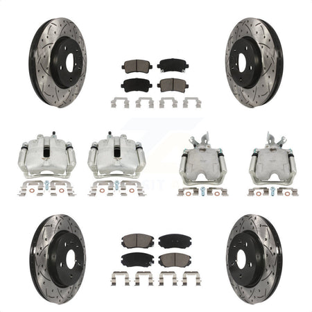 Front Rear Disc Brake Coated Caliper Drilled Slotted Rotors And Ceramic Pads Kit (10Pc) For Buick LaCrosse Allure KCD-100346C by Transit Auto