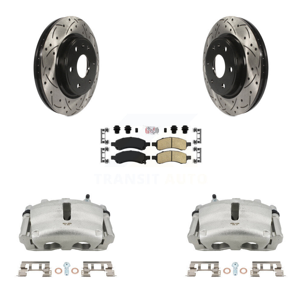Front Brake Caliper Drill Slot Rotor Ceramic Pad Kit For GMC Acadia Buick Enclave Saturn KCD-100346N