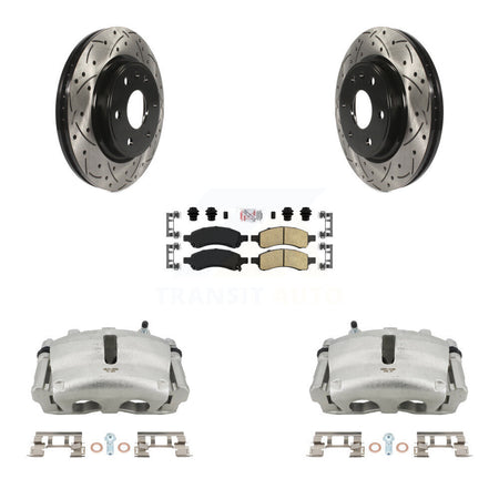 Front Brake Caliper Drill Slot Rotor Ceramic Pad Kit For GMC Acadia Buick Enclave Saturn KCD-100346N
