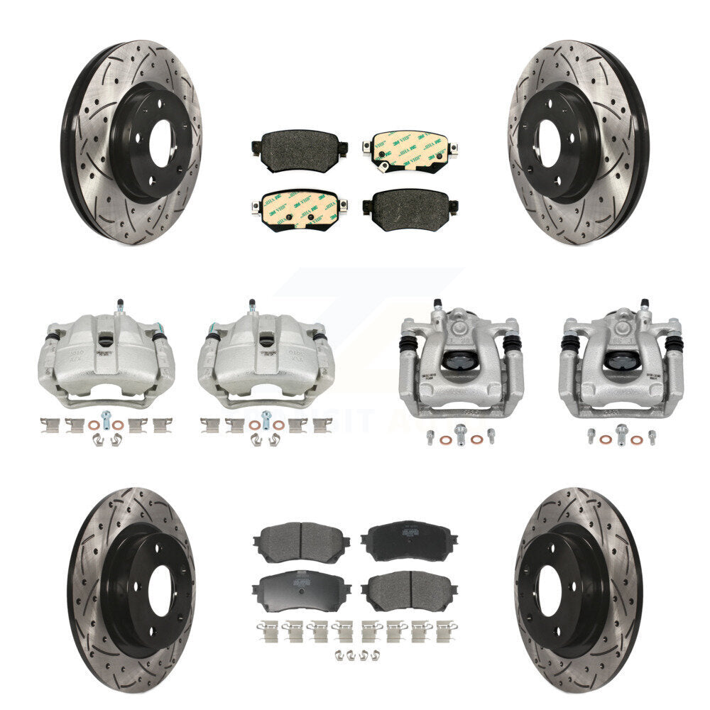 Front Rear Brake Coat Caliper Drill Slot Rotors Semi-Metallic Pad Kit (10Pc) For Mazda 6 KCD-100346P