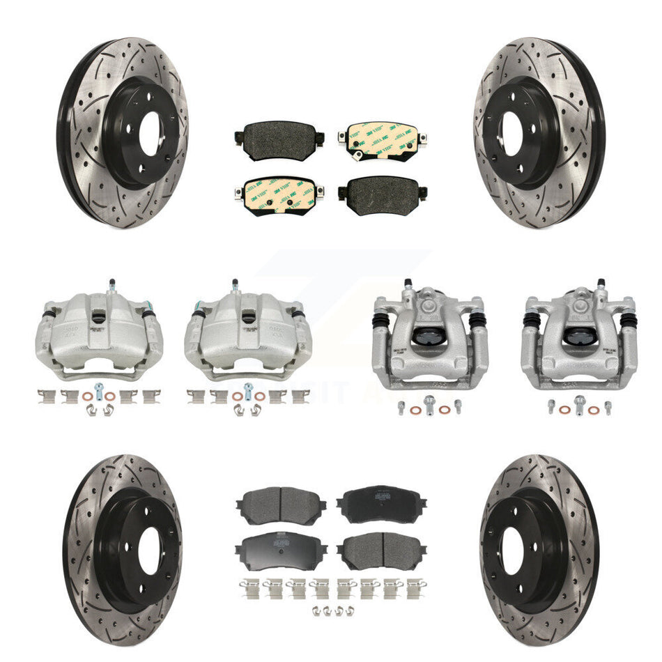 Front Rear Brake Coat Caliper Drill Slot Rotors Semi-Metallic Pad Kit (10Pc) For Mazda 6 KCD-100346P