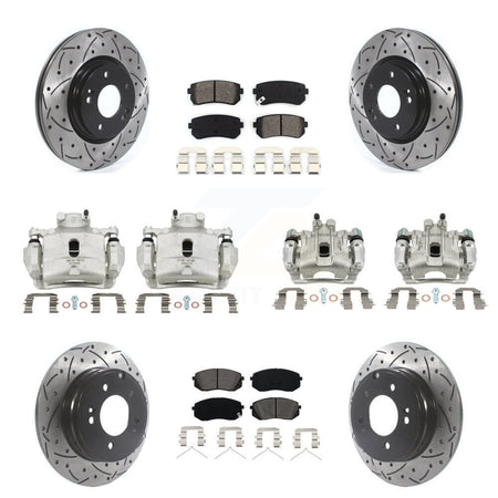 Front Rear Disc Brake Coated Caliper Drilled Slot Rotor Semi-Metallic Pad Kit (10Pc) For KCD-100346S