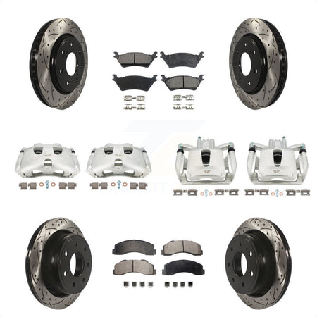 Front Rear Disc Brake Coated Caliper Drilled Slotted Rotors And Ceramic Pads Kit (10Pc) For 2012-2014 Ford F-150 With 7 Lug Wheels KCD-100346T by Transit Auto