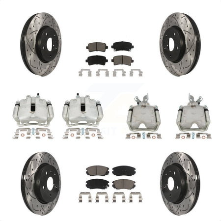 Front Rear Disc Brake Coated Caliper Drilled Slotted Rotors And Ceramic Pads Kit (10Pc) For Chevrolet Impala Malibu KCD-100347C by Transit Auto