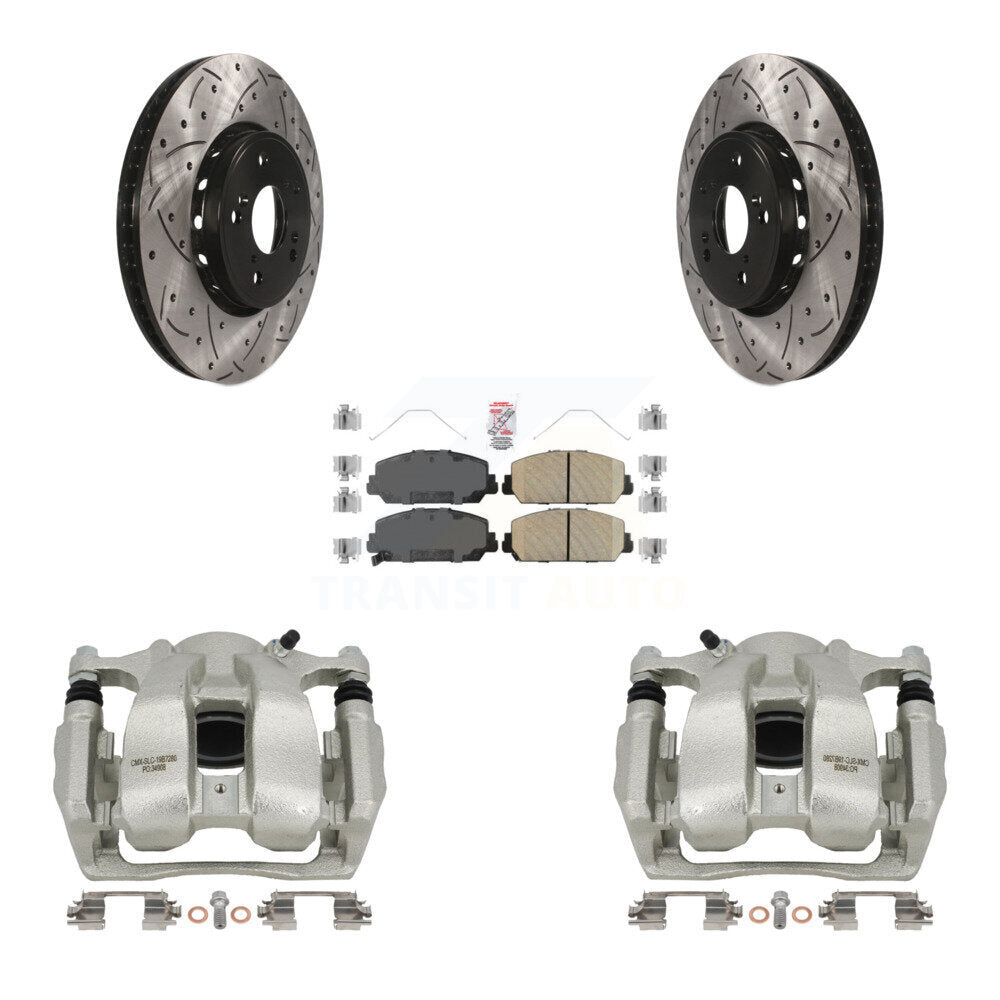 Front Disc Brake Coated Caliper Drill Slot Rotor Ceramic Pad Kit For 2016-2018 Acura RDX KCD-100347N