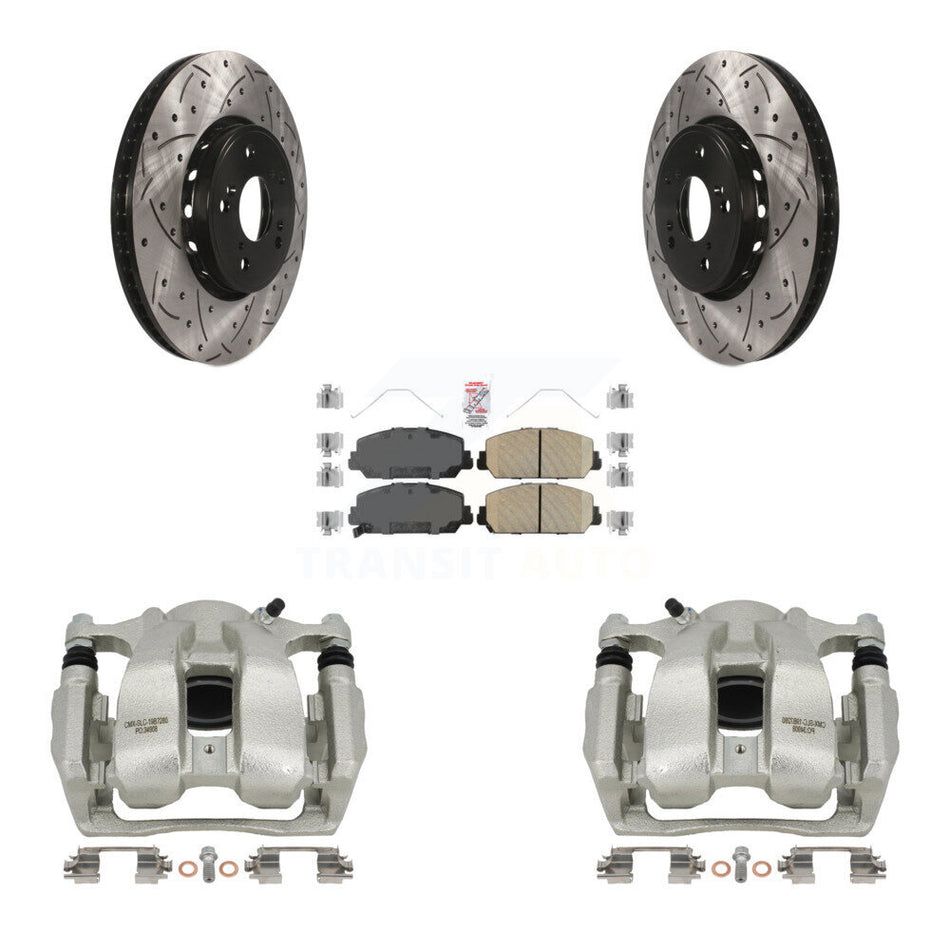 Front Disc Brake Coated Caliper Drill Slot Rotor Ceramic Pad Kit For 2016-2018 Acura RDX KCD-100347N