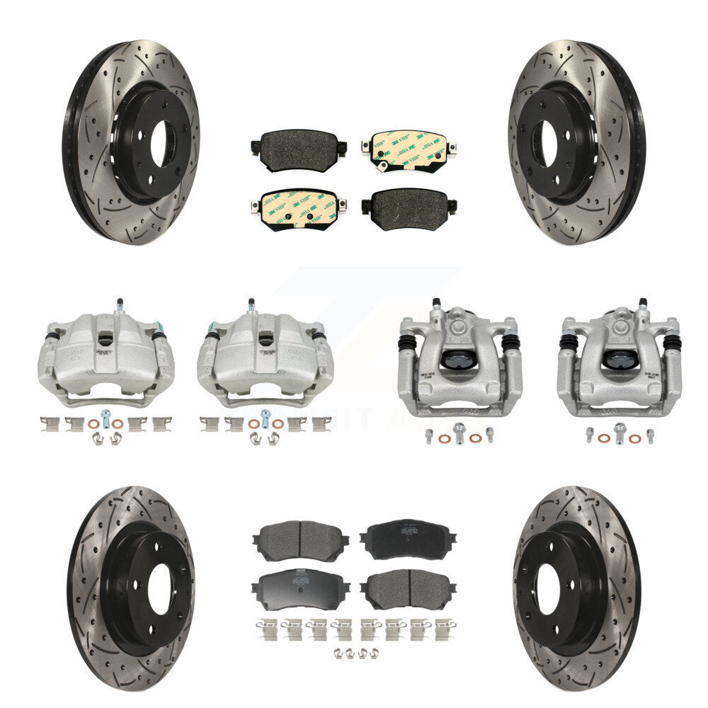 Front Rear Brake Coat Caliper Drill Slot Rotors Semi-Metallic Pad Kit (10Pc) For Mazda 6 KCD-100347P