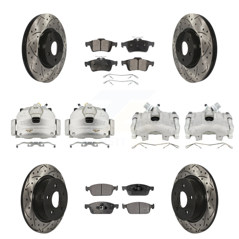 Front Rear Brake Coated Caliper Drill Slot Rotors Ceramic Pad Kit (10Pc) For Ford Escape KCD-100347T