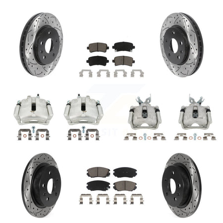 Front Rear Brake Caliper Drill Slotted Rotor Ceramic Pad Kit (10Pc) For Chevrolet Malibu KCD-100348C
