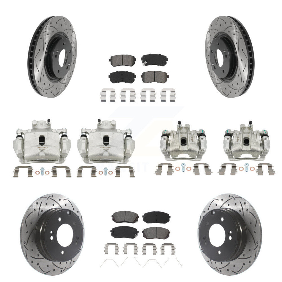Front Rear Brake Caliper Drill Slotted Rotor Semi-Metallic Pad Kit (10Pc) For Kia Optima KCD-100348S