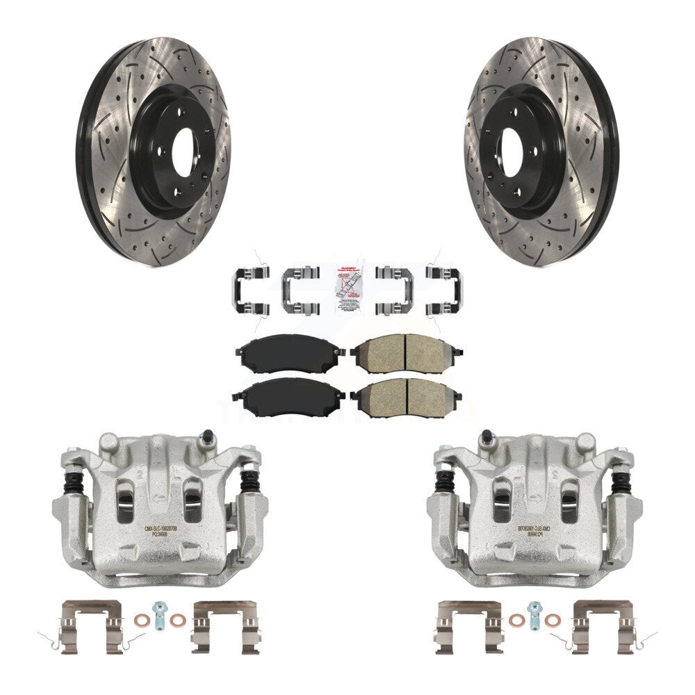 Front Brake Caliper Drill Slotted Rotor Semi-Metallic Pad Kit For INFINITI Nissan Murano KCD-100349N