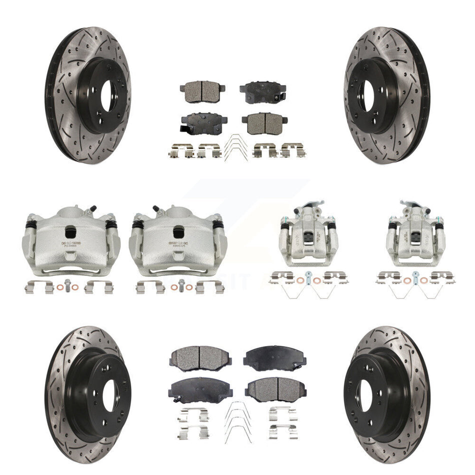 Front Rear Brake Caliper Drill Slot Rotors Semi-Metallic Pad Kit (10Pc) For Honda Accord KCD-100349P