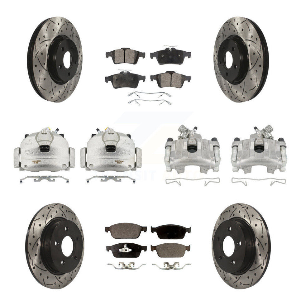 Front Rear Brake Caliper Drill Slot Rotor Ceramic Pad Kit (10Pc) For 13-18 Ford Focus ST KCD-100349T