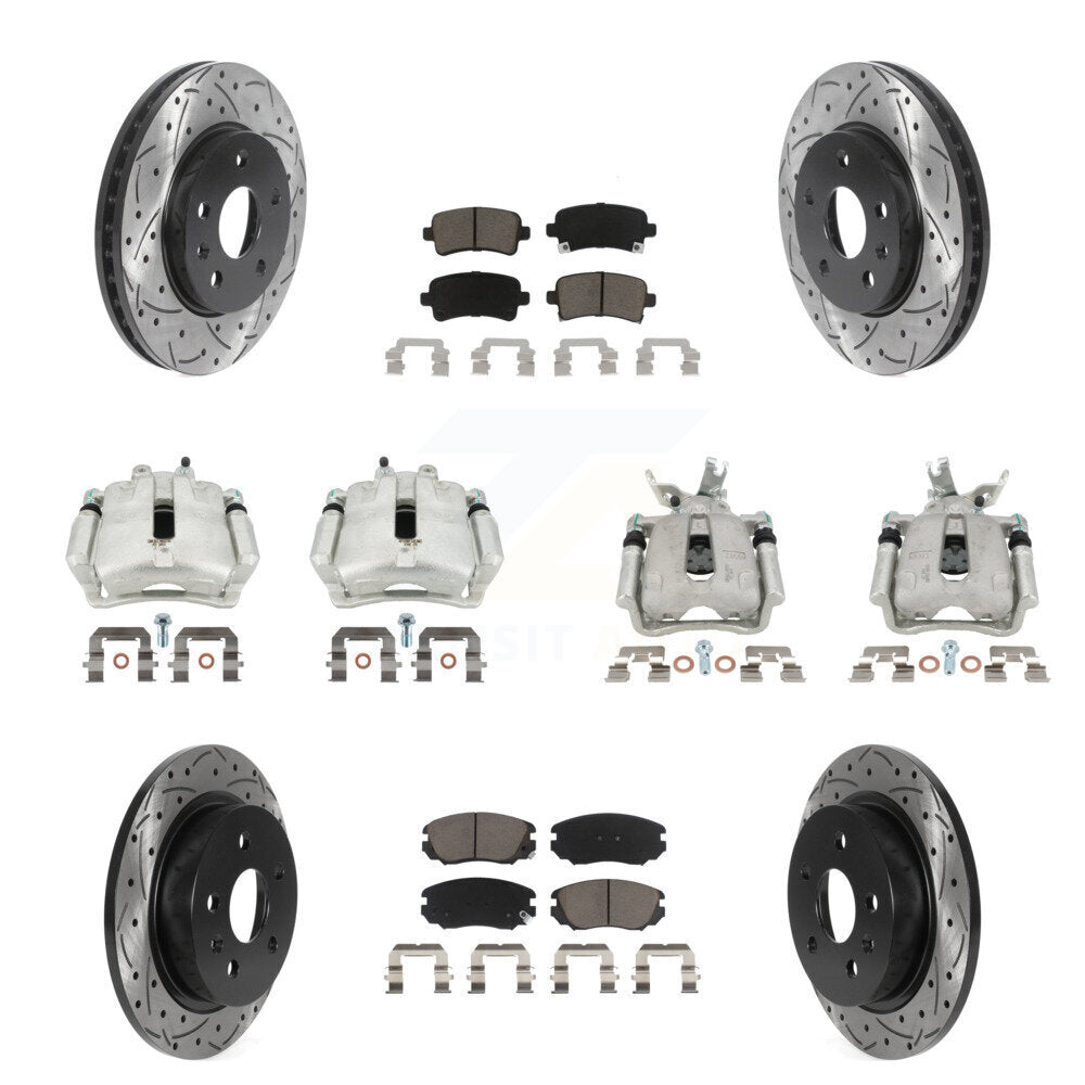 Front Rear Brake Caliper Drill Slotted Rotor Ceramic Pad Kit (10Pc) For Chevrolet Malibu KCD-100350C