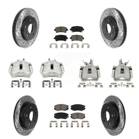 Front Rear Brake Caliper Drill Slotted Rotor Ceramic Pad Kit (10Pc) For Chevrolet Malibu KCD-100350C